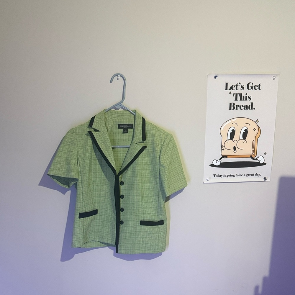 Perceptions Green Plaid Short Sleeve Shirt